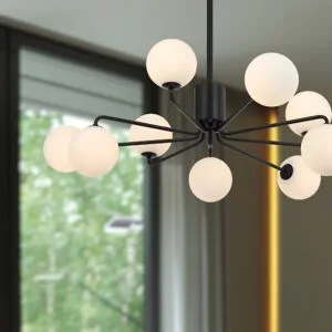 FELTON 9 LIGHT PENDANT BLACK LIFESTYLE