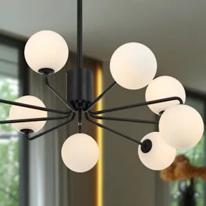 FELTON 9 LIGHT PENDANT BLACK LIFESTYLE